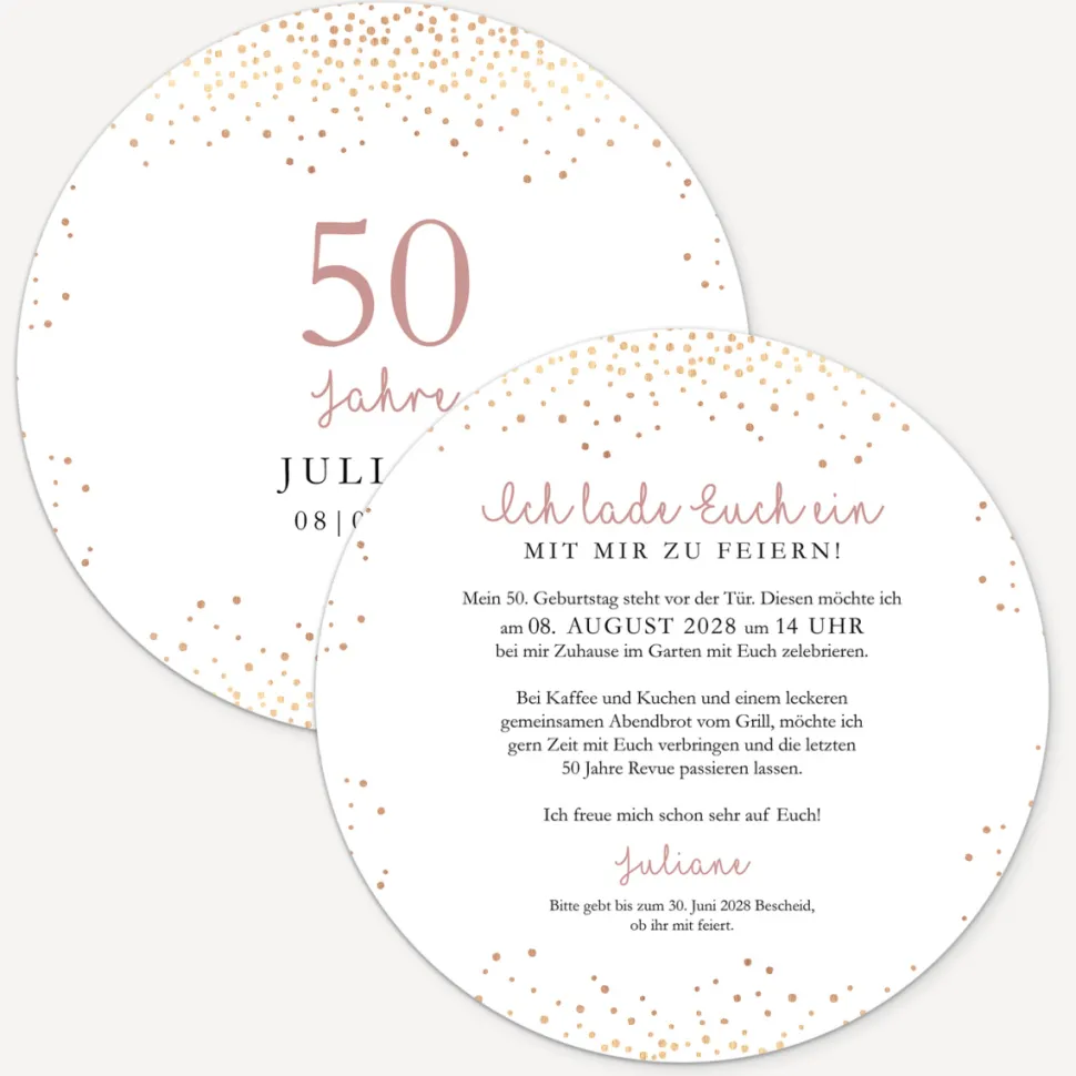 Einladung 50. Geburtstag "Roségold Sparkles"