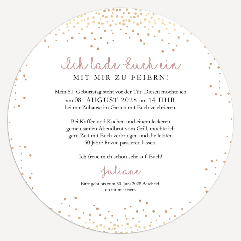 Einladung 50. Geburtstag "Roségold Sparkles"
