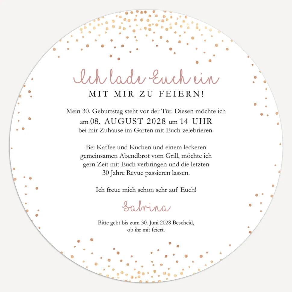 Einladung 30. Geburtstag "Roségold Sparkles"