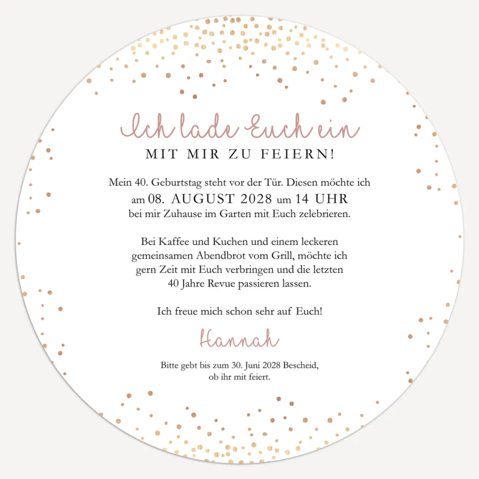 Einladung 40. Geburtstag "Roségold Sparkles"
