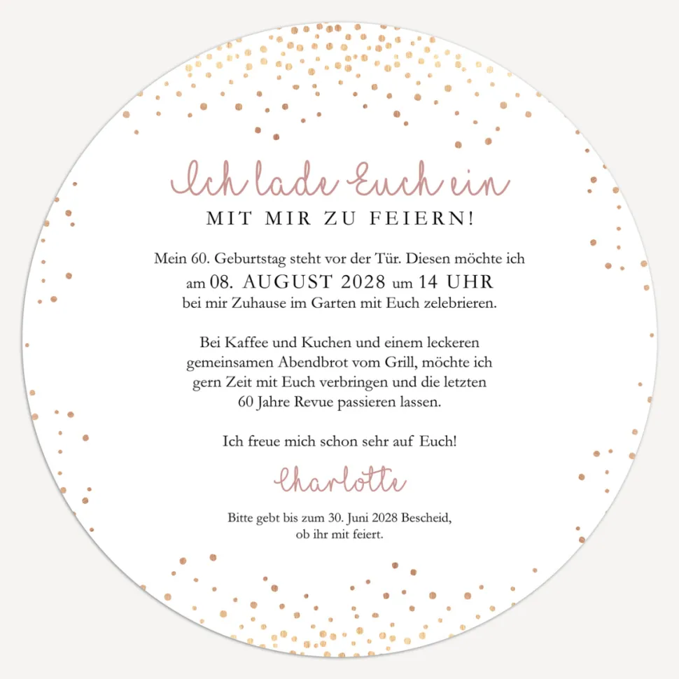 Einladung 60. Geburtstag "Roségold Sparkles"