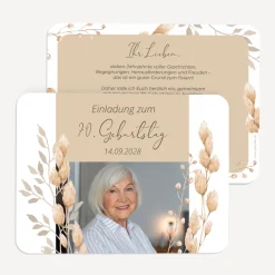 Einladung 70. Geburtstag runde Ecken "Trockengras"