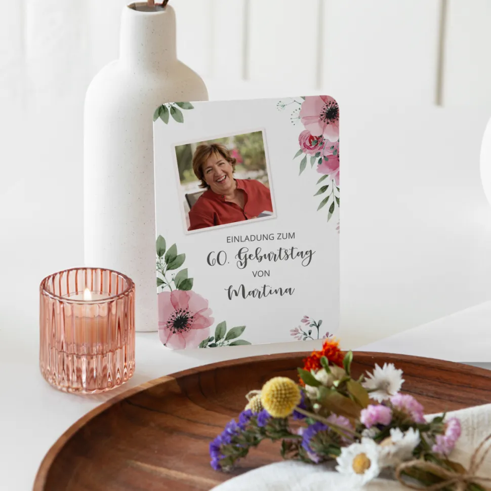 Einladung 60. Geburtstag runde Ecken "Bohemian Summer"