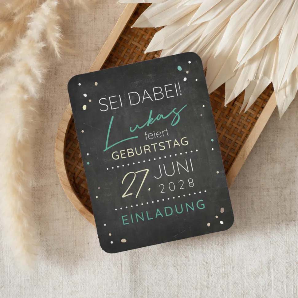 Einladung Geburtstag runde Ecken "Tafel"