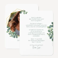 Einladung 40. Geburtstag runde Ecken "Eukalyptus Geometrie"