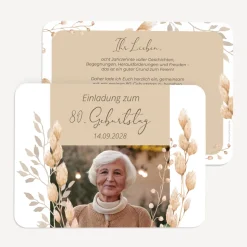 Einladung 80. Geburtstag runde Ecken "Trockengras"