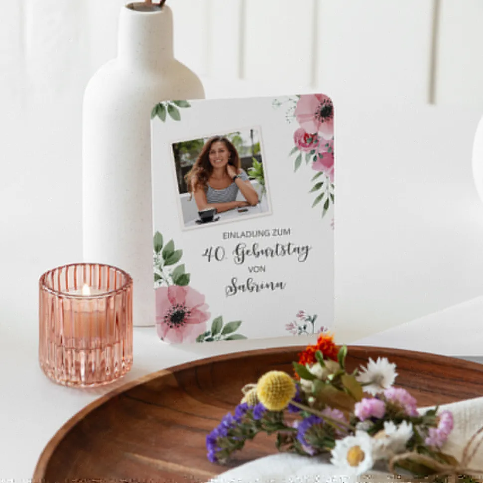 Einladung 40. Geburtstag runde Ecken "Bohemian Summer"