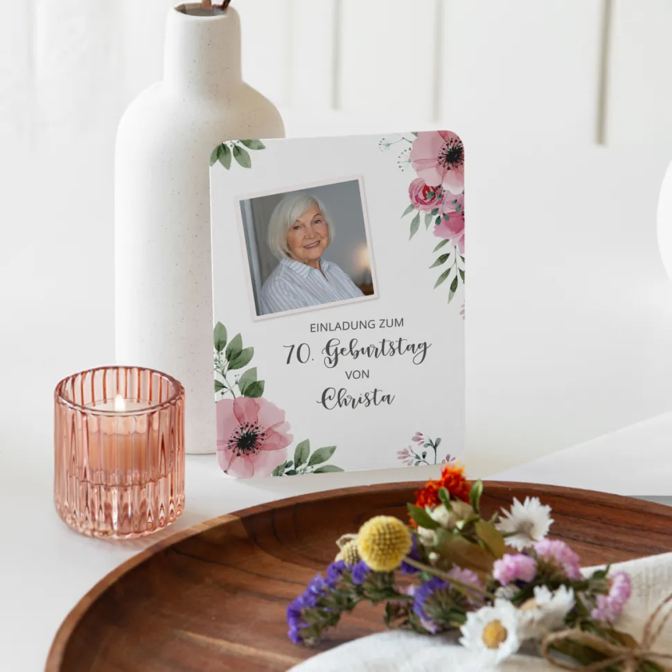 Einladung 70. Geburtstag runde Ecken "Bohemian Summer"