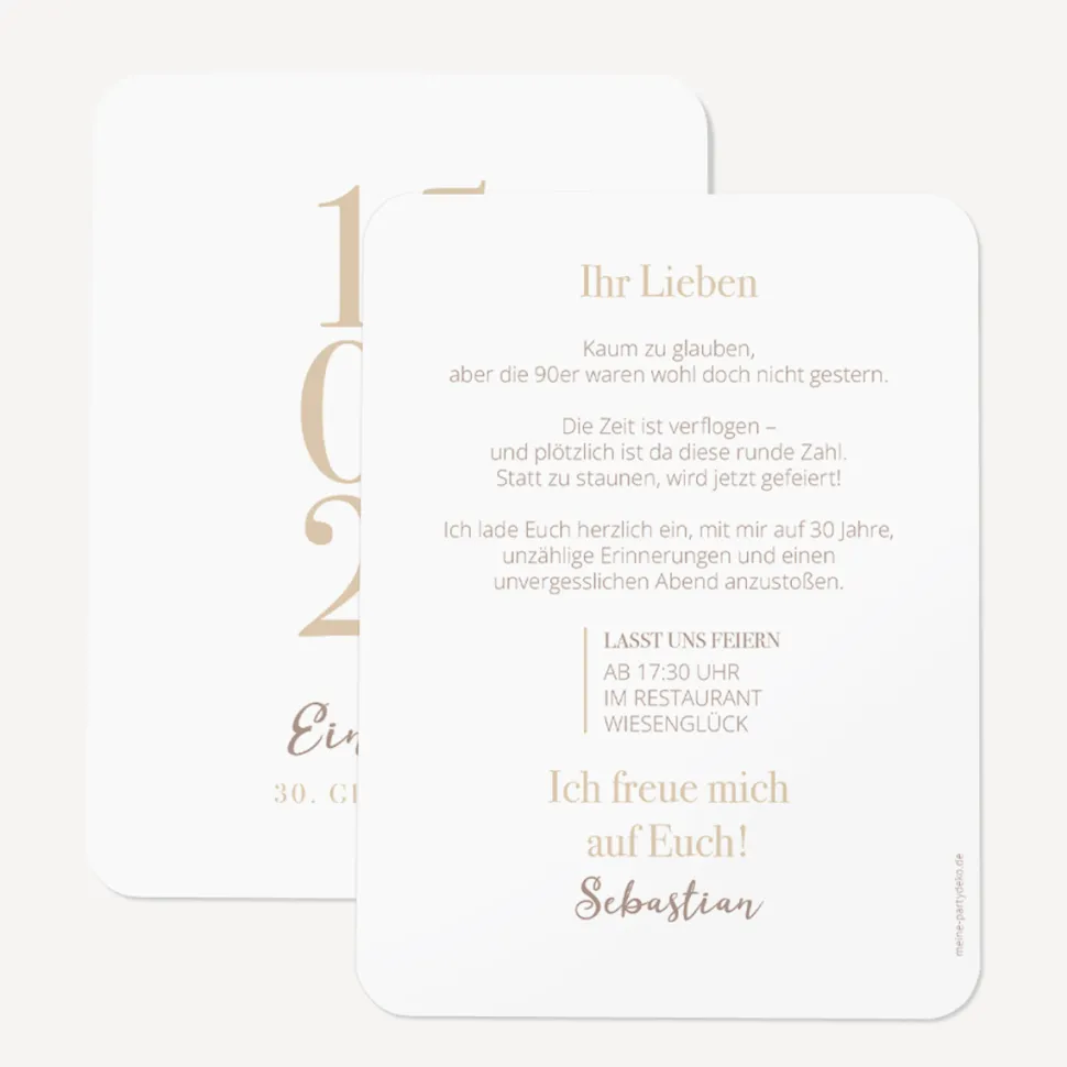 Einladung 30. Geburtstag runde Ecken "Datum"