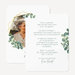 Einladung 80. Geburtstag runde Ecken "Eukalyptus Geometrie"