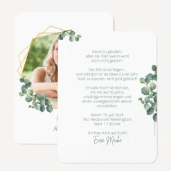 Einladung 50. Geburtstag runde Ecken "Eukalyptus Geometrie"