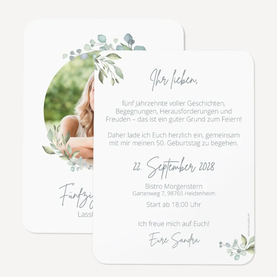 Einladung 50. Geburtstag runde Ecken "Naturell"