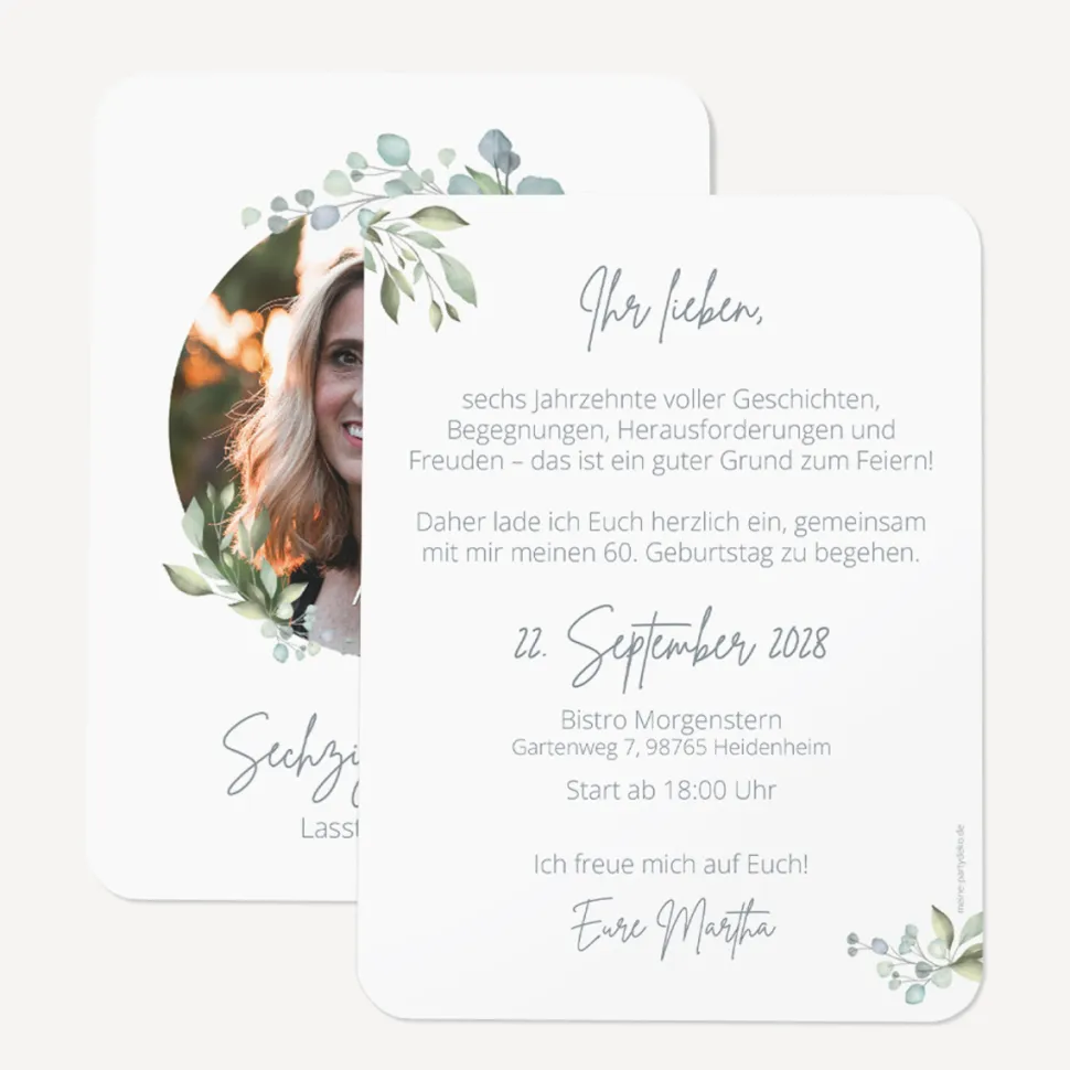Einladung 60. Geburtstag runde Ecken "Naturell"