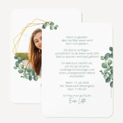 Einladung 30. Geburtstag runde Ecken "Eukalyptus Geometrie"