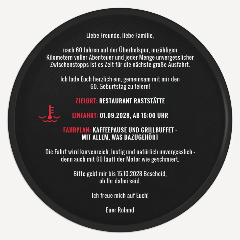 Einladung 60. Geburtstag "Tacho"