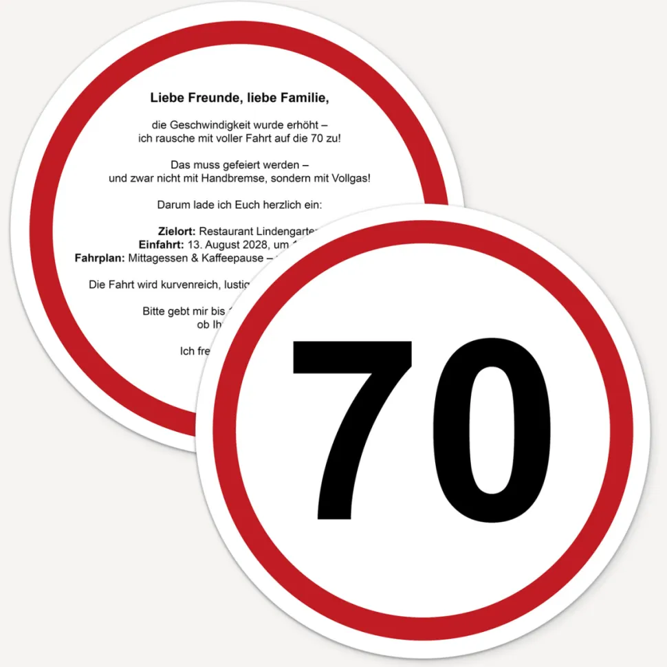 Einladung 70. Geburtstag "Verkehrsschild"