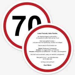 Einladung 70. Geburtstag "Verkehrsschild"