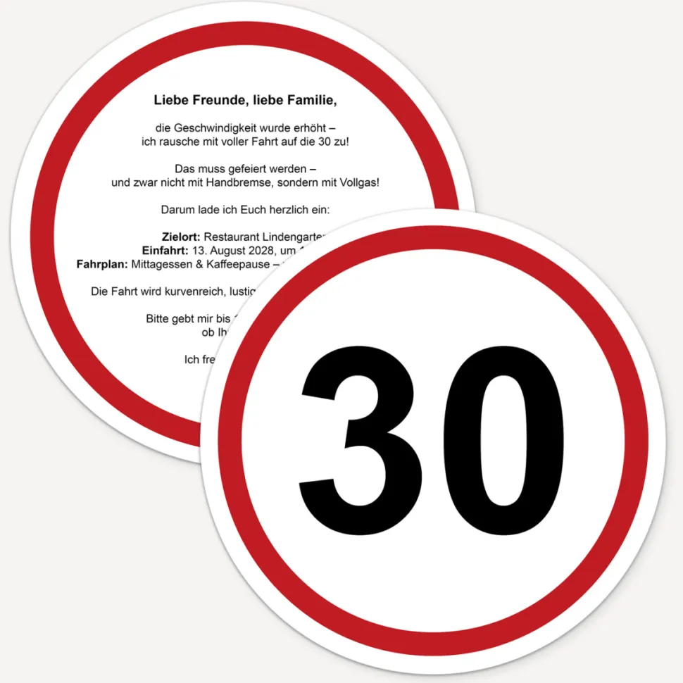 Einladung 30. Geburtstag "Verkehrsschild"
