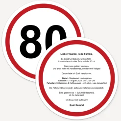 Einladung 80. Geburtstag "Verkehrsschild"