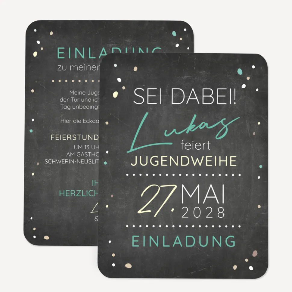 Einladung Jugendweihe runde Ecken "Tafel"