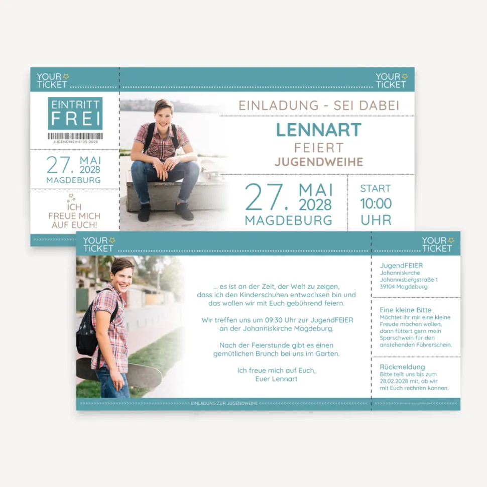 Einladung Jugendweihe "Ticket"