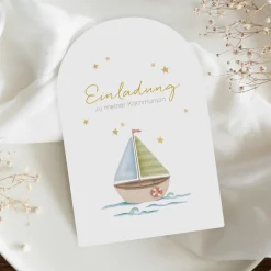 Einladung Kommunion Bogenkarte "Segelboot"