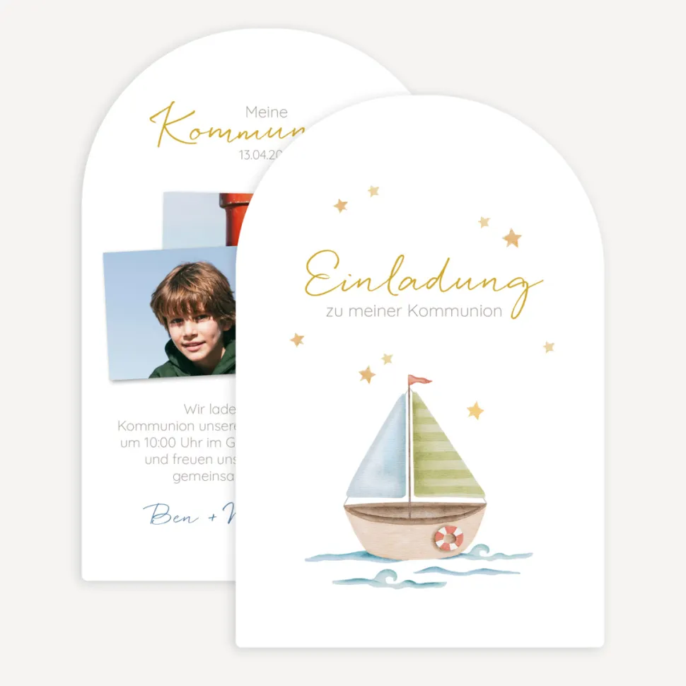 Einladung Kommunion Bogenkarte "Segelboot"
