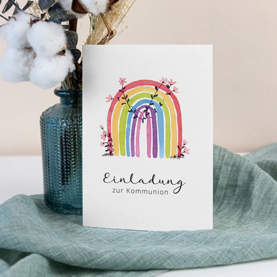 Einladung Kommunion "Regenbogen Vintage"