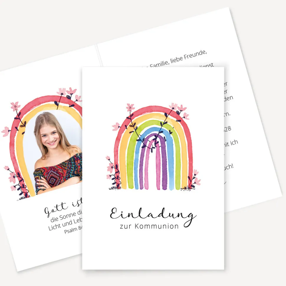 Einladung Kommunion "Regenbogen Vintage"