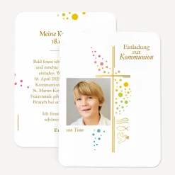 Einladung Kommunion runde Ecken "Kreuz mit Symbolen"