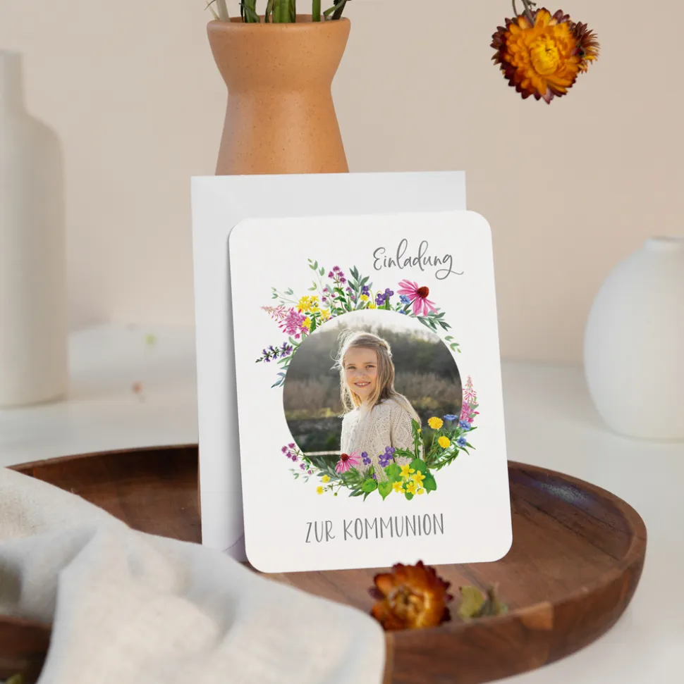 Einladung Kommunion runde Ecken "Wildblumen"