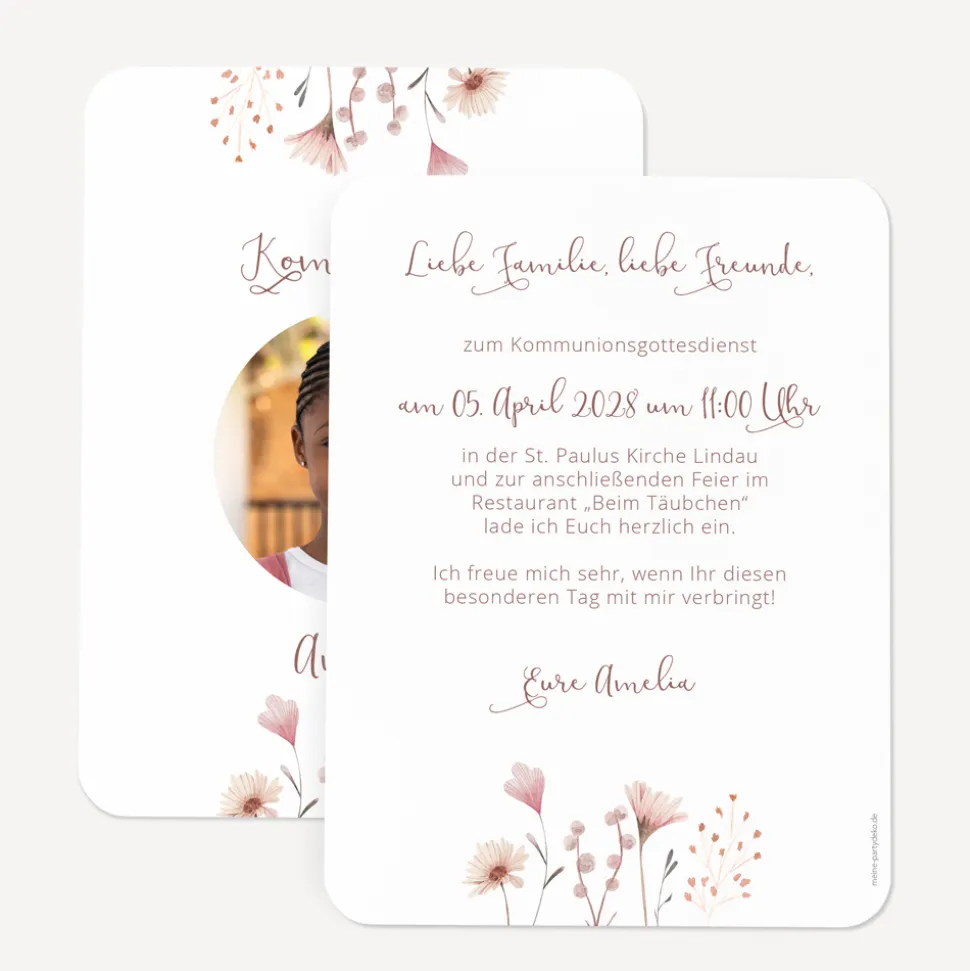 Einladung Kommunion runde Ecken "Wild Flowers"