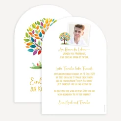 Einladung Konfirmation Bogenkarte "Lebensbaum Bunte Blätter"