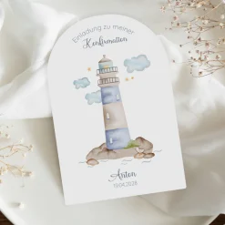 Einladung Konfirmation Bogenkarte "Leuchtturm"