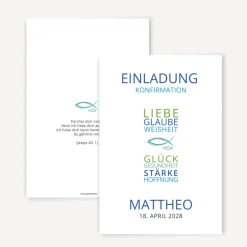 Einladung Konfirmation Junge "Liebe Glaube Weisheit"