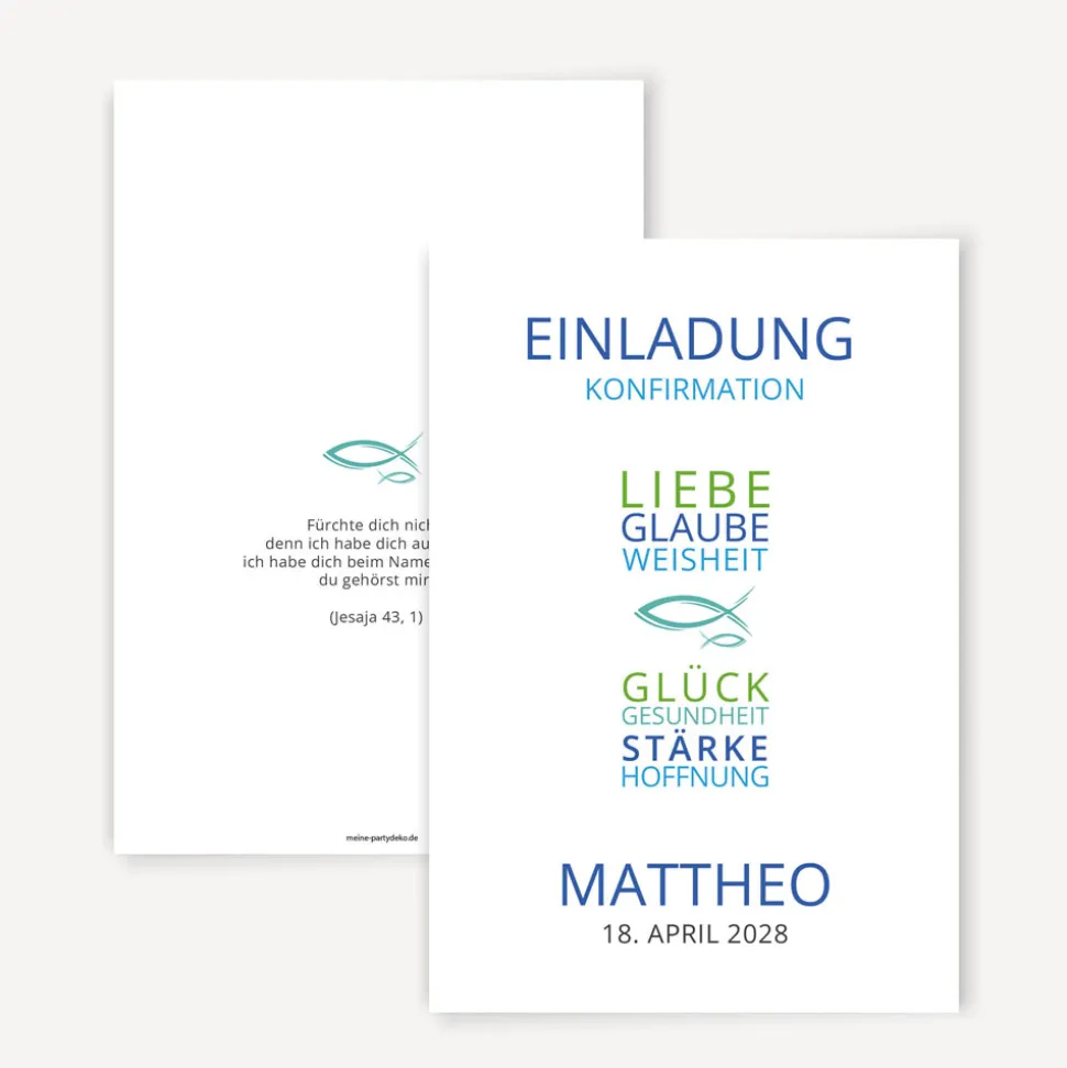 Einladung Konfirmation Junge "Liebe Glaube Weisheit"