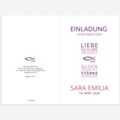 Einladung Konfirmation Mädchen "Liebe Glaube Weisheit"
