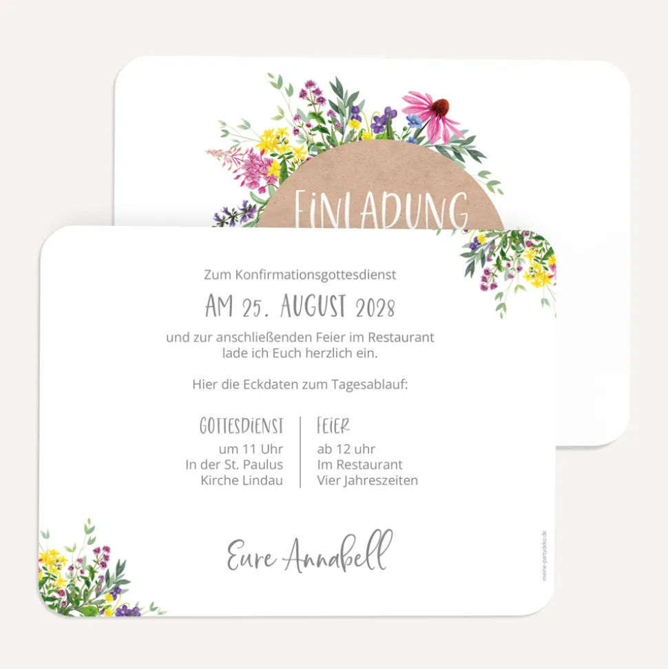 Einladung Konfirmation runde Ecken "Wildblumen"