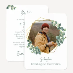 Einladung Konfirmation runde Ecken "Eukalyptus Geometrie"