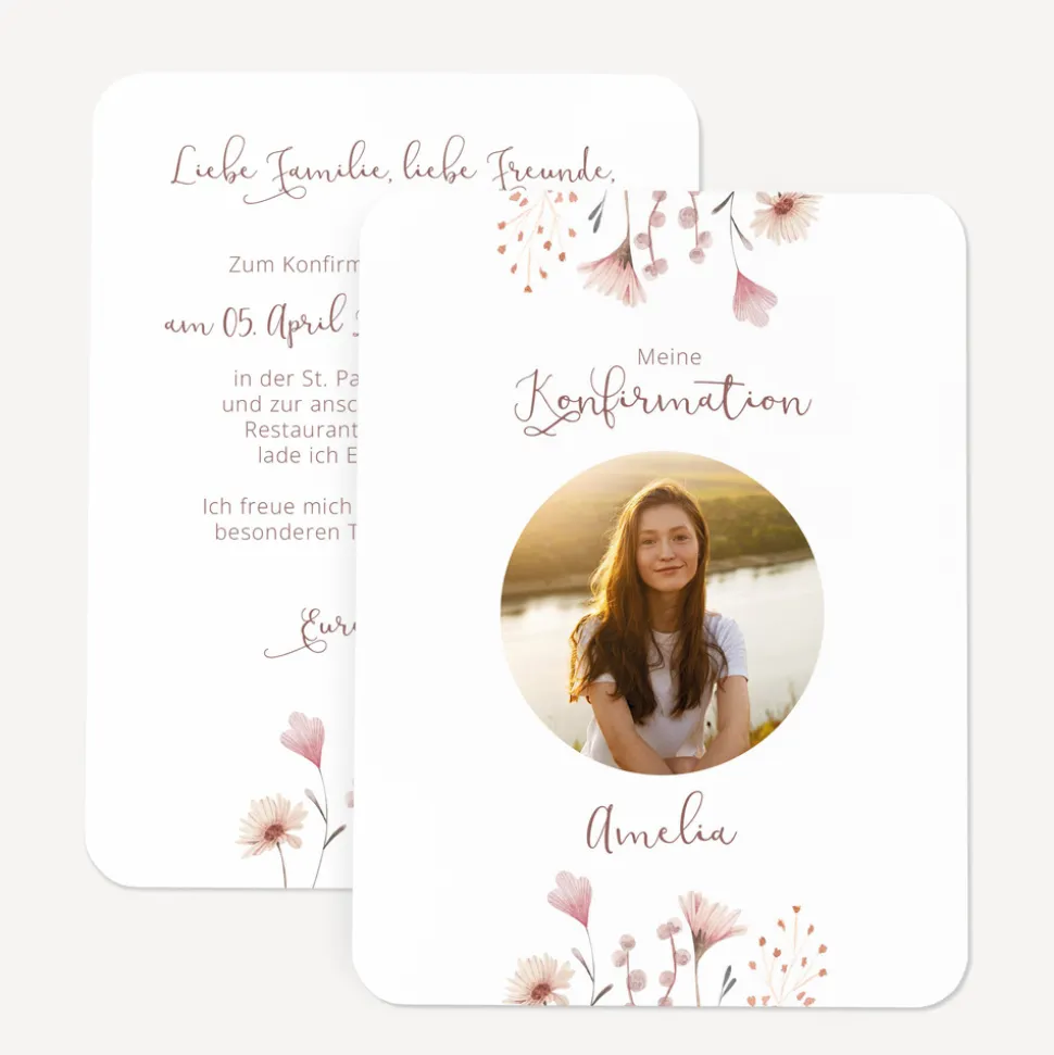 Einladung Konfirmation runde Ecken "Wild Flowers"