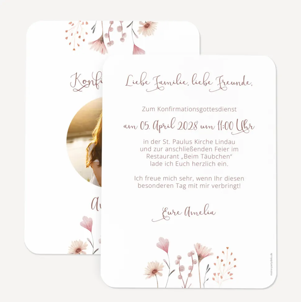 Einladung Konfirmation runde Ecken "Wild Flowers"