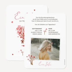 Einladung Konfirmation runde Ecken "Baum Herzen"