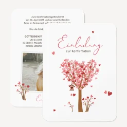 Einladung Konfirmation runde Ecken "Baum Herzen"