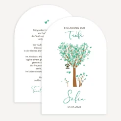 Einladung Taufe Bogenkarte "Baum Herzen"