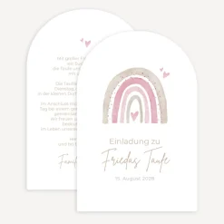 Einladung Taufe Bogenkarte "Regenbogen mit Herzen Pastell"