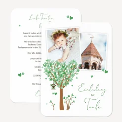 Einladung Taufe runde Ecken "Baum Herzen"