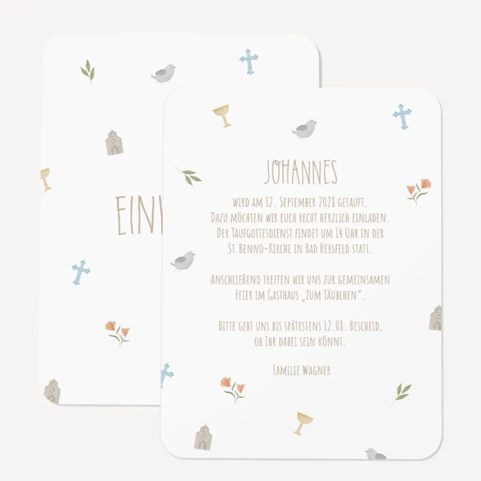 Einladung Taufe runde Ecken "Kleine Symbole"