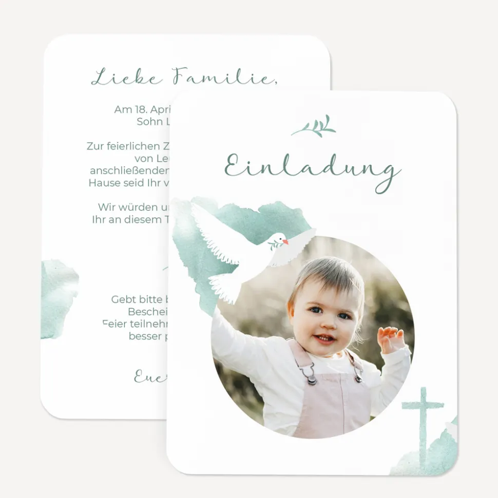 Einladung Taufe runde Ecken "Taube"
