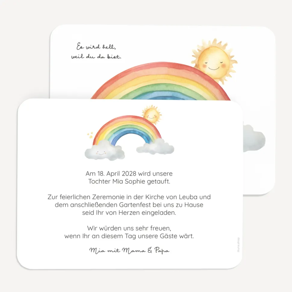 Einladung Taufe runde Ecken "Wolke mit Regenbogen"