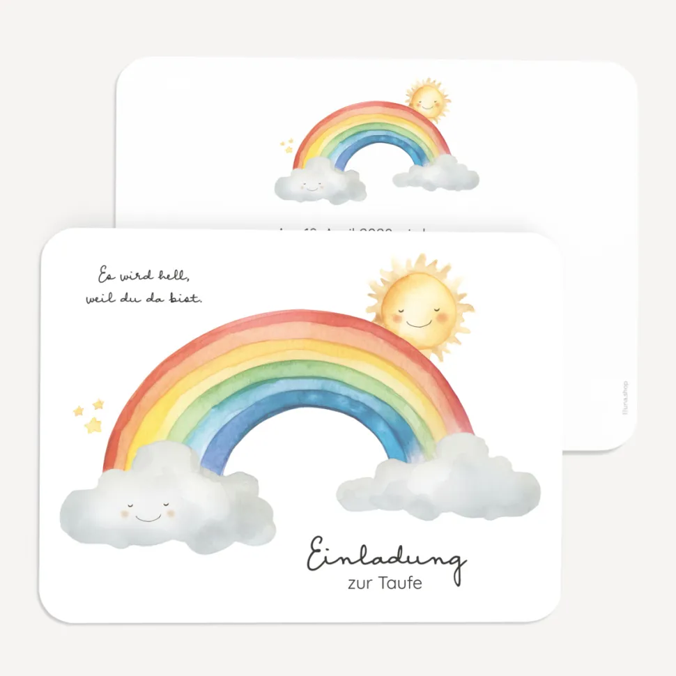 Einladung Taufe runde Ecken "Wolke mit Regenbogen"